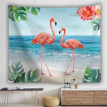 Flamingo Gobelín Stene Visí Hippie Macrame Plávanie Mat Domova Pláž Uterák X Izba, Obývacia Izba Dekor images