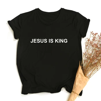Ježiš Je Kráľ List Tlač Ženy T-shirt Kresťanská Viera, Nádej, Láska Harajuku, T Košele Náboženstvo Topy Tees Streetwear Ropa Mujer images