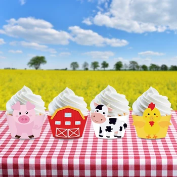 Farma Tému Dieťa Sprcha Cupcake Hranice Roztomilý Tortu Wrapper Cartoon Hospodárskych Zvierat Deti Narodeninovej Party Dekorácie Dodávky images