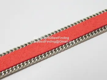 Červené kožené kábel Faux kožené kábel semiš s striebornú reťaz koženka kábel images