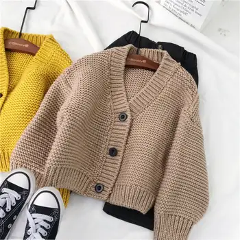 Deti nosiť 2019 jar a na jeseň nových chlapcov a dievčatá cardigan sveter kabát kórejský sveter deti Single-breasted outwear images