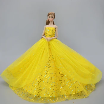 Žltá Ručné Svadobné Šaty Pre Bábiky Barbie Oblečenie 1/6 Princezná Večierok Loptu Dlhé Šaty Sukne Svadobné Šaty Príslušenstvo images