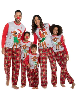 Najnovšie Vianočné Pjs Rodiny Zodpovedajúce Oblečenie Vianoce Pyžamo Nový Rok Červená Elk Tlač Cartoon Vianoce Pyžamo Rodinných Domov Nosiť Oblek images