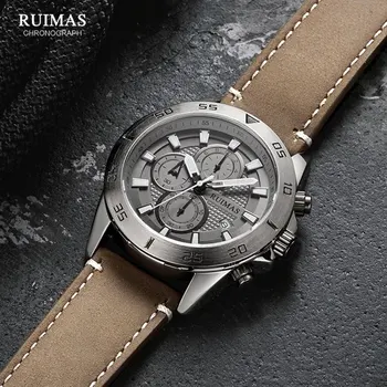 MEGIR & RUIMAS 2020 Quartz Chronograf Hodinky Muži Móda Luxusný Kožený Remienok Náramkové hodinky Bežné Nepremokavé Svetelný Sledujte Muž images