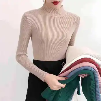 Jeseň Dlhý Rukáv Ženy Pletený Sveter Turtleneck Pulóvre Zimné Pružnosť Multicolor Pevné Slim Streetwear Top Žena 2020 images