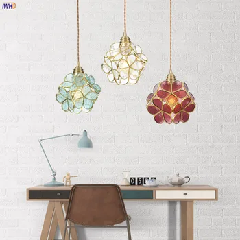 IWHD Farebné Nordic LED Prívesok, Osvetlenie, Lampy, Spálňa, Obývacia Izba Dekorácie Skla Hanglamp Kreatívne Kvetinové Lampara Colgante images