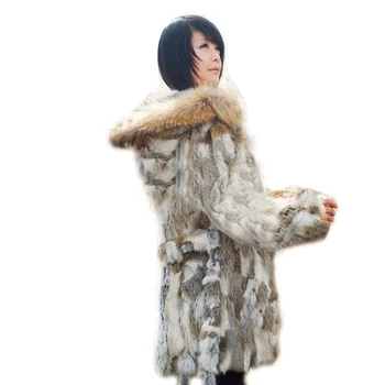 Zimné žena kožušinový kabát v dlhodobom odseku čistá prírodná tráva králik kožušiny noriek kabát, vlasy, vrkoč bunda s kapucňou images