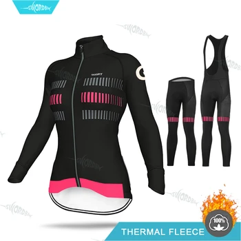 2020 Cyklu Jersey Nastaviť Ženy Zimné Cyklistické Oblečenie Dlhý Rukáv Fashion Lady Cestnej Bike Jednotné Udržať V Teple Pro Thermal Fleece images