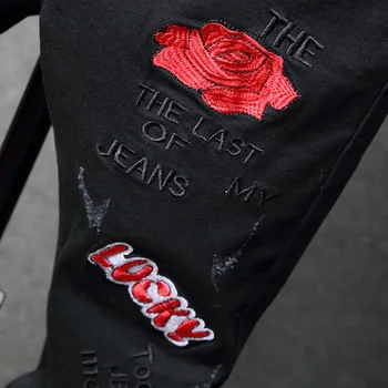 Pánske Čierne Džínsy Rose Výšivky Džínsové Nohavice Mužov 2020 Módne Bežné Ruže, Kvety, Vyšívané Džínsové Nohavice Muž BP022 images